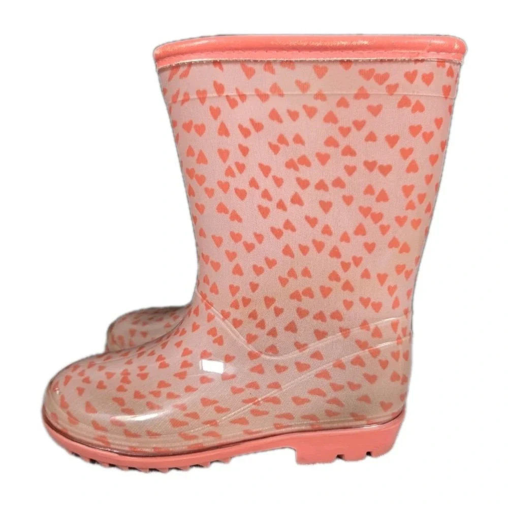 Simple Joys by Carters Juju Girls rain boots, Pink‎ w/ pink hearts size 10m used